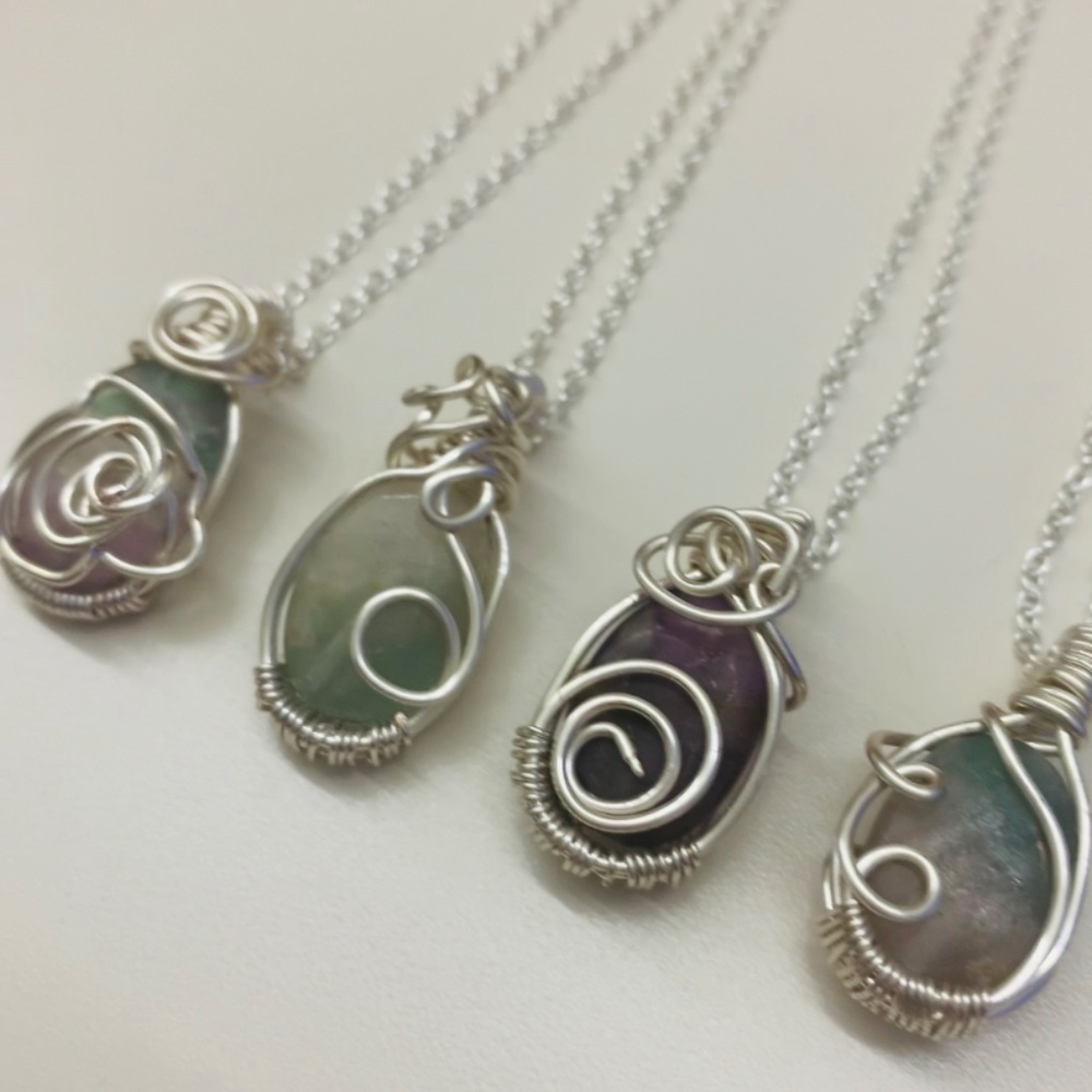 Wire wrapped Fluorite crystal necklace